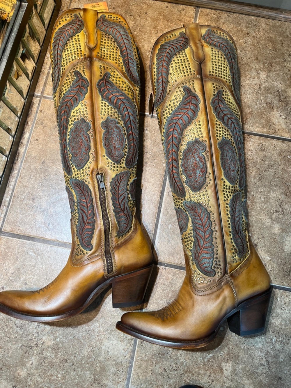 New! Corral Tan and Dark Brown Leather Over the Knee High Western Boots - Picture 15 of 16